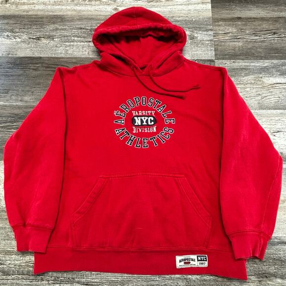Aeropostale Hoodie Vintage Y2K Red Mens XL NYC Varsity Embroidered 2000s - Picture 1 of 7